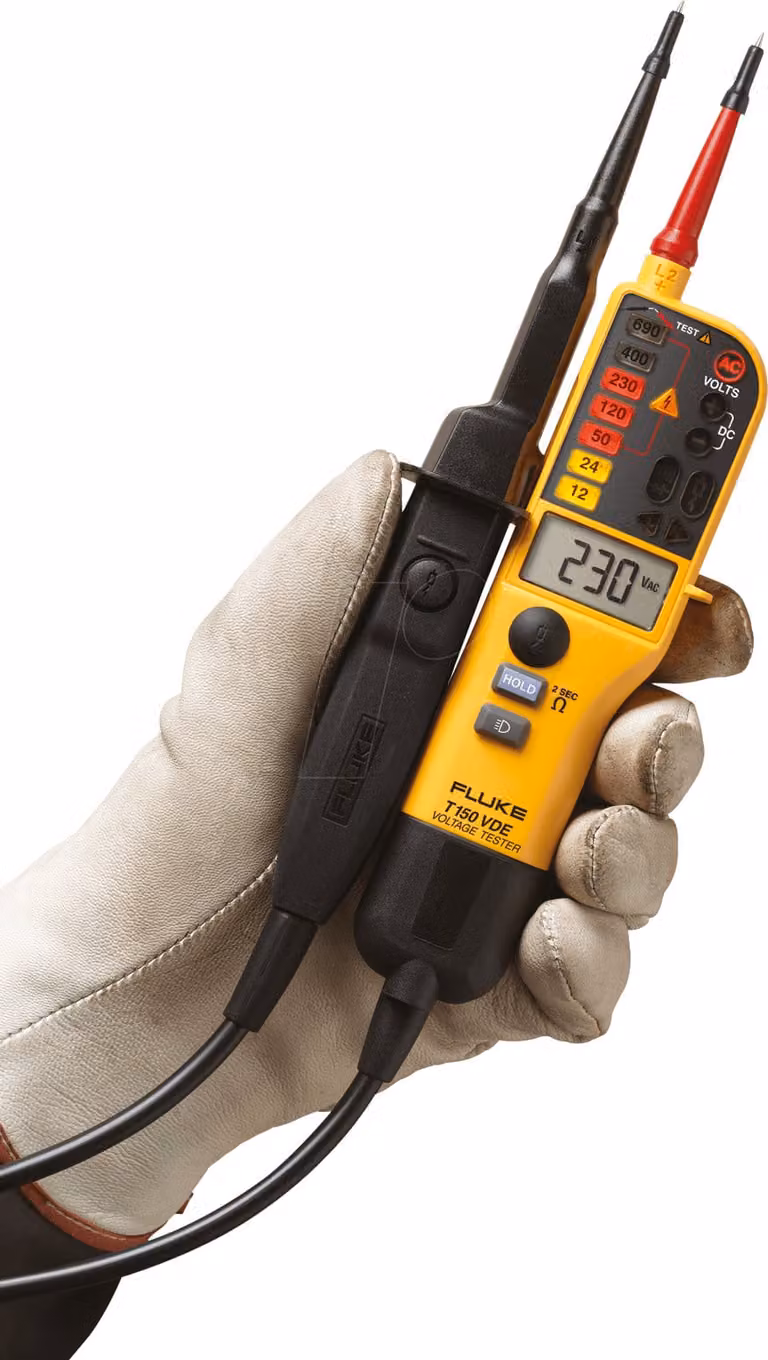 Fluke T150/VDE Tester di tensione bipolare CAT III 690 V, CAT IV 600 V LED, LCD, acustico, vibrazioni