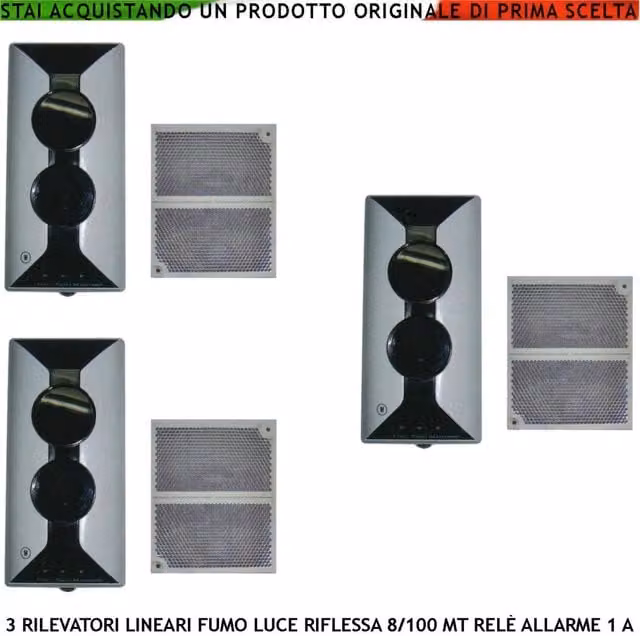 Set di 3 barriere a infrarossi lineari Securvera per rilevamento fumo da 8 a 100 m con luce opacizzata e relè di allarme, alimentazione 12/24 V