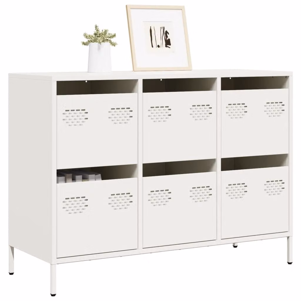 vidaXL Credenza Bianca in Metallo e MDF per Soggiorno o Camera da Letto L: 101,5 cm, P: 39 cm, H: 73,5 cm