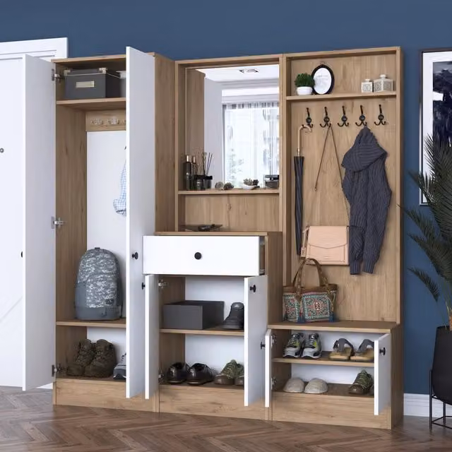 Riace DMORA Mobile da Ingresso Moderno con Specchio e Ante Scorrevoli, Bianco, L: 179 cm, P: 38 cm, H: 183 cm – 1