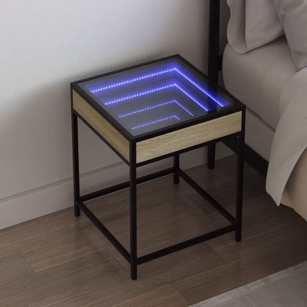 Comodino con LED Infinity vidaXL in Rovere Sonoma, L 40 cm x P 40 cm x H 51 cm