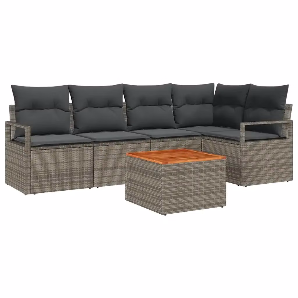 Set Divano da Giardino a L vidaXL da 6 pezzi in Polyrattan Grigio con Tavolino e Cuscini – 2