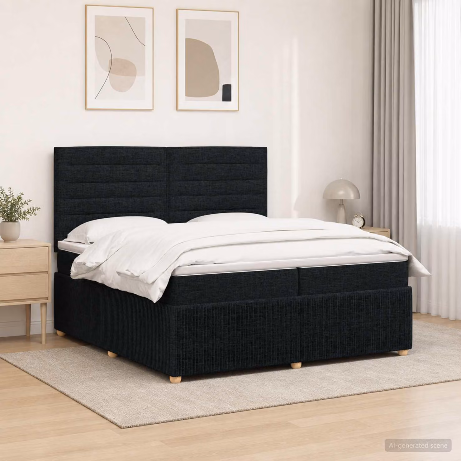 Maison Exclusive - Letto boxspring a LED con materasso, nero, 200 x 200 cm, rivestimento in tessuto