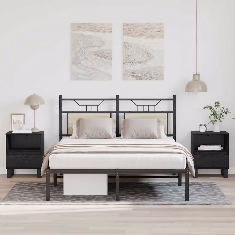 Armadietto per letto vidaXL moderno in MDF e metallo, colore nero, L 40 cm x P 35 cm x H 50 cm