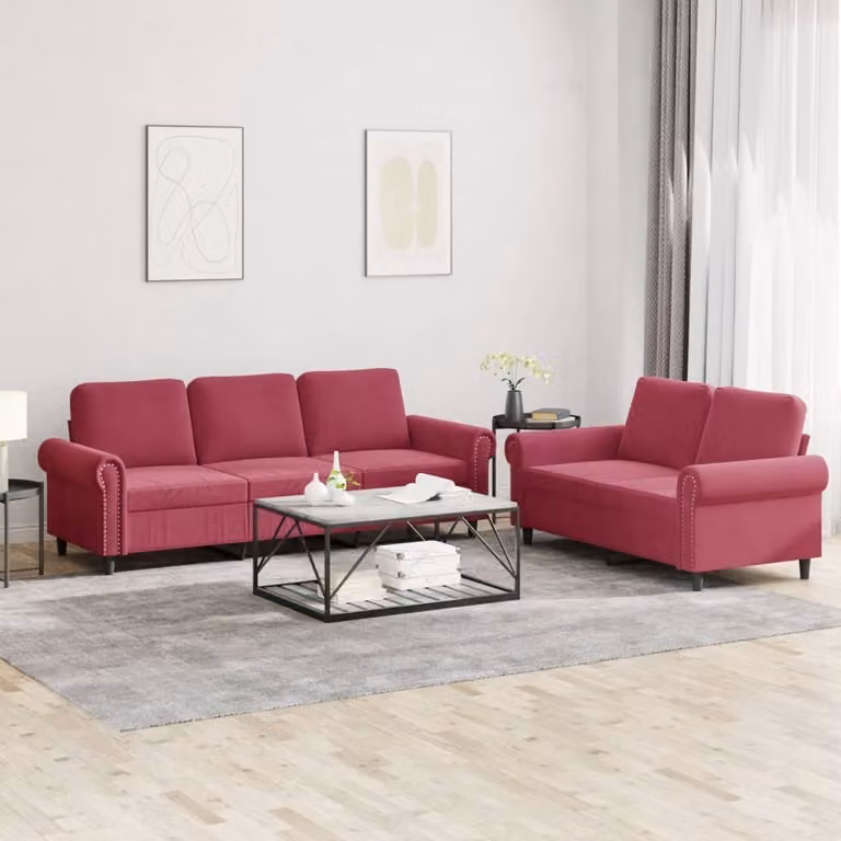 Maison Exclusive - Set divano a 2 posti con cuscini in velluto bordeaux
