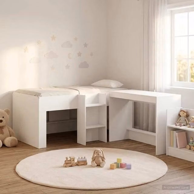 Letto alto per bambini con scrivania 2 pz Bianco 3423462