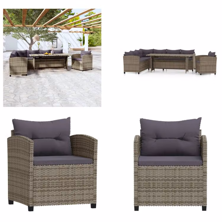 vidaXL set salotto da giardino 3 pezzi con cuscini in poly rattan grigio - set salotto da giardino - set salotto da giardino - set divano da patio - set salotto in poly rattan