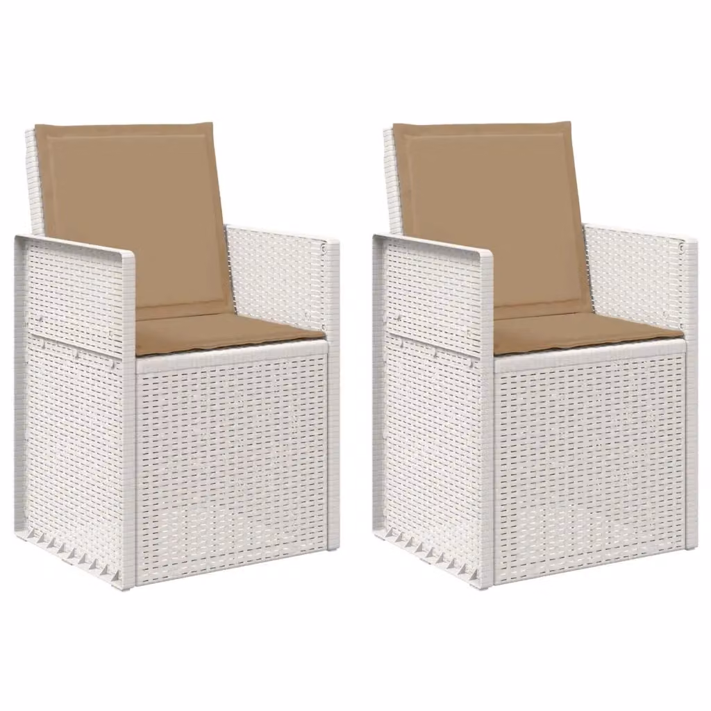 Set di 2 sedie da giardino moderne vidaXL in plastica bianca e beige con cuscini inclusi e braccioli – 2