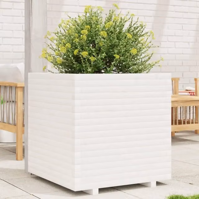 Fioriera da Giardino Bianca 70x70x72 cm Legno Massello di Pino 3282620
