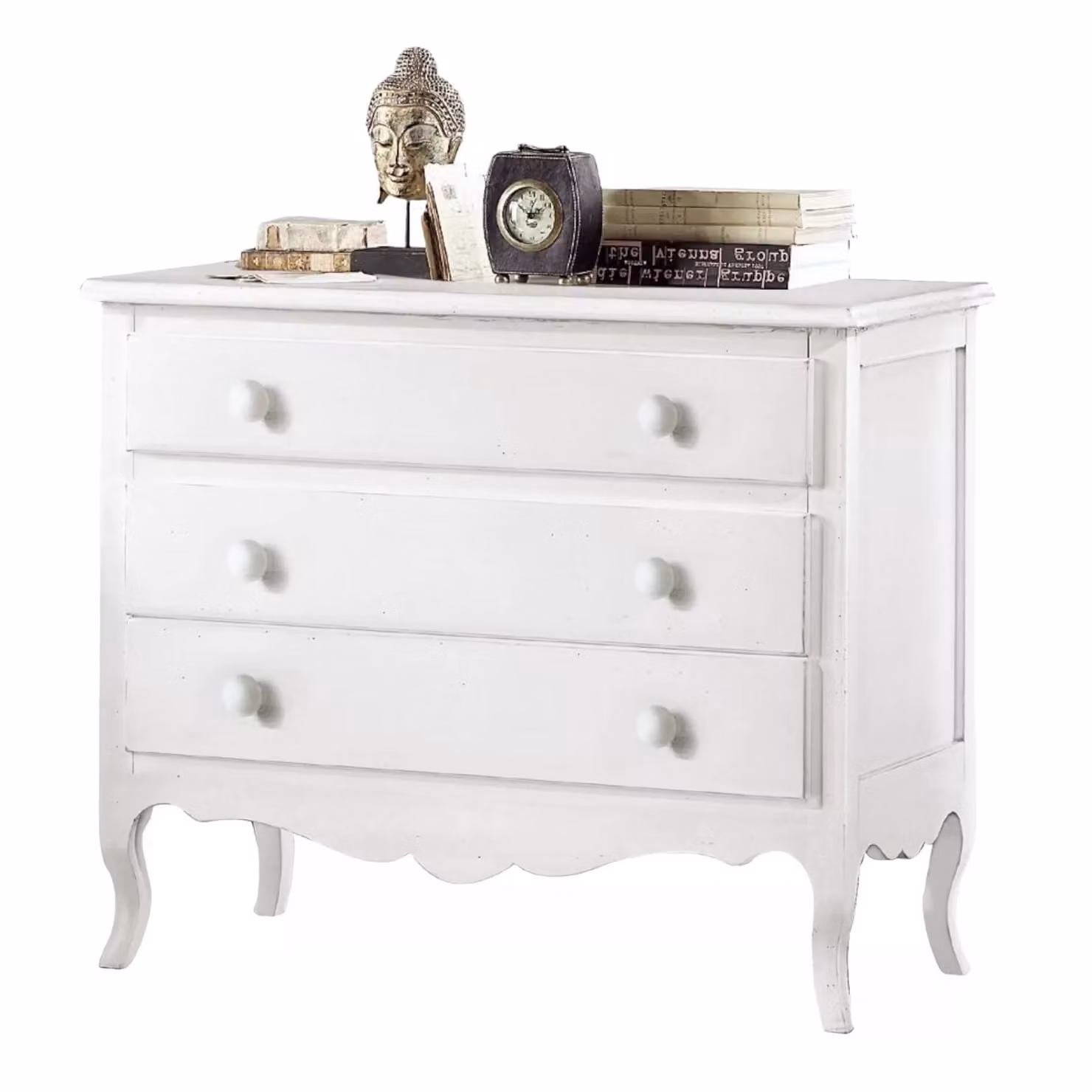 Comò con 3 cassetti classico sagomato bianco Mobili 2G L: 107 cm, P: 52 cm, H: 89 cm – 1