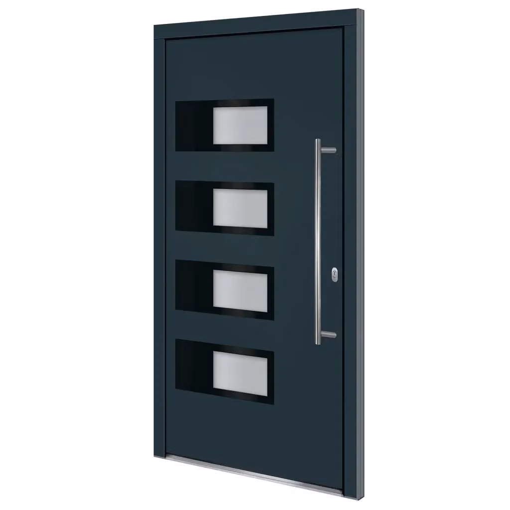 Porta Ingresso Moderna vidaXL in Alluminio e PVC con Inserti in Vetro, Colore Antracite, L: 110 cm, H: 210 cm – 2