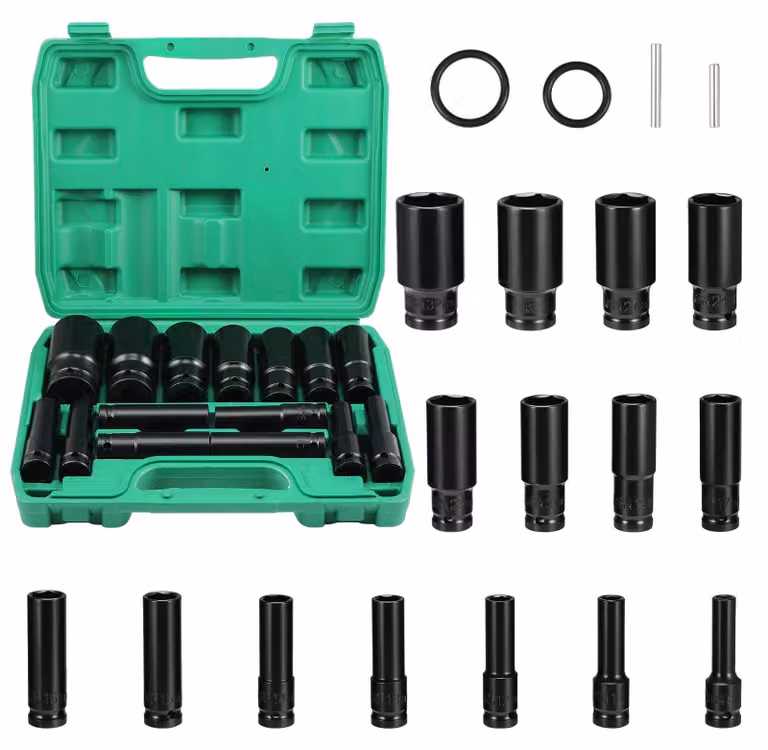 Set di bussole per avvitatore a percussione, 15 pezzi, 1/2 di pollice, da 8 mm a 32 mm, set di utensili metrici, per la riparazione di automobili