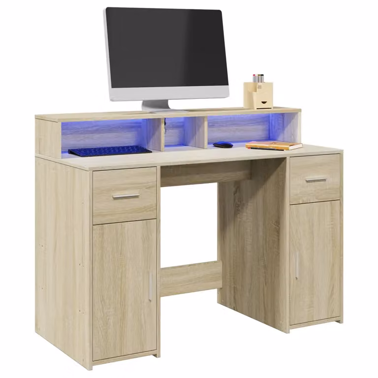 Scrivania moderna vidaXL per computer in MDF laminato, colore marrone e beige, L 120 x P 55 x H 91 cm