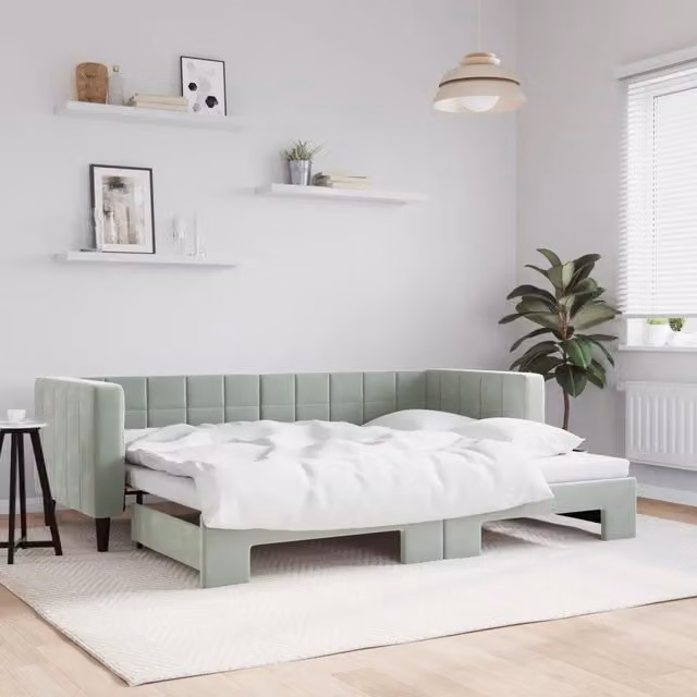 Divano Letto con Letto Estraibile-Sofa Letto-Daybed Grigio Chiaro 80x200 Velluto 492297