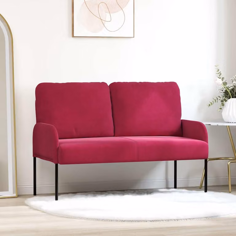 Divano moderno vidaXL in velluto rosso con cuscini per soggiorno L: 115 cm, P: 80 cm, H: 56 cm