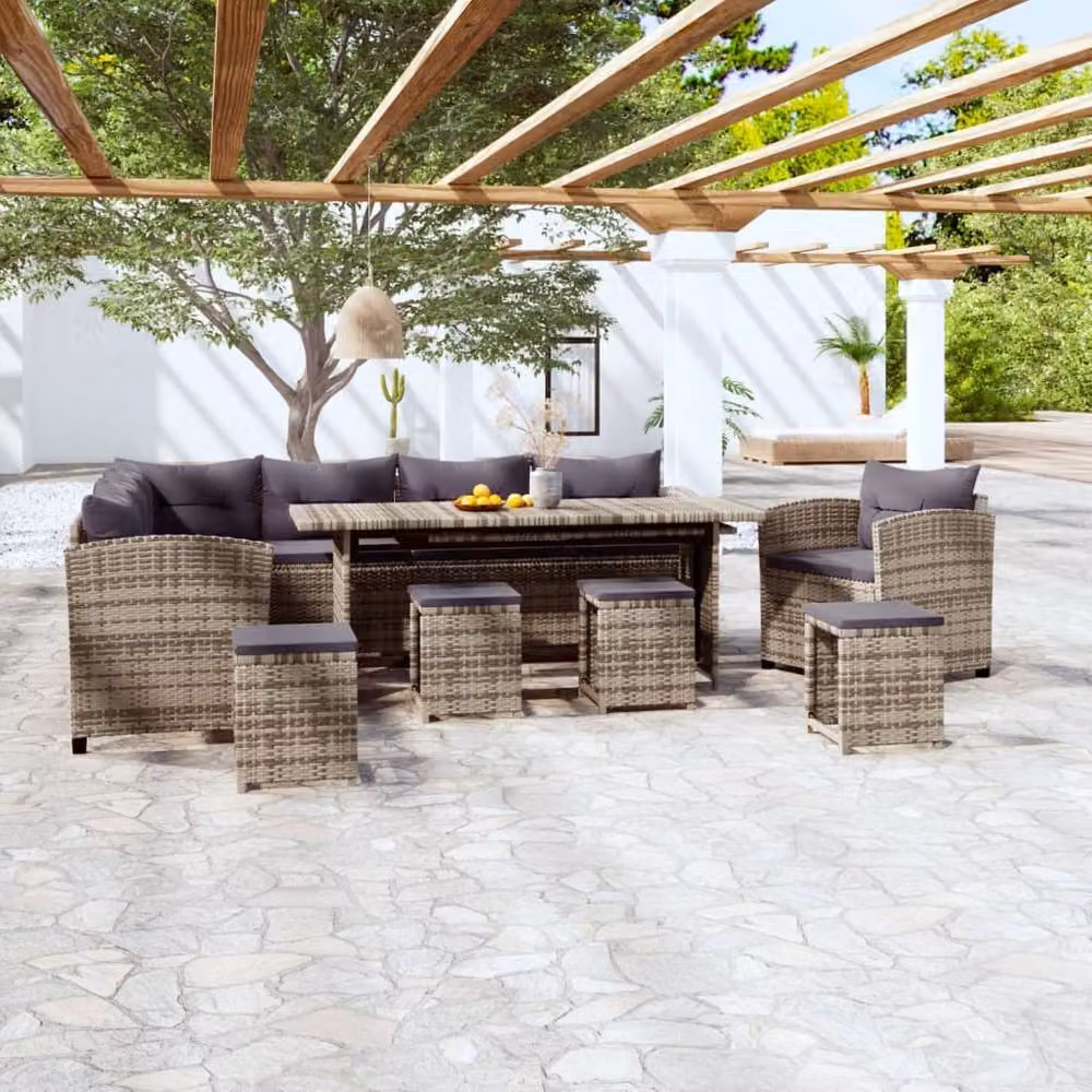 vidaXL set salotto da giardino 2 pezzi con cuscini in poly rattan grigio