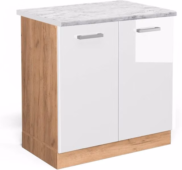 Mobile lavello cucina R-Line Bianco lucido/Rovere dorato 80 cm PL Marmo Vicco