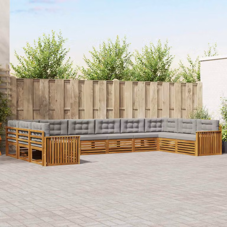 Set di divani da giardino vidaXL a forma di L composto da 7 pezzi in legno di acacia con cuscini, colore grigio e marrone