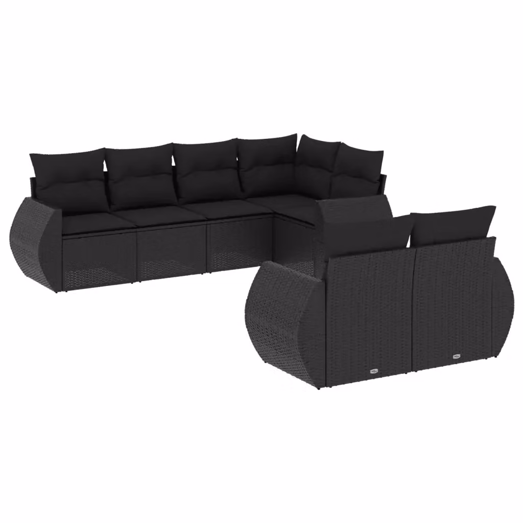 Set di Divani da Giardino a L vidaXL in Polyrattan Nero con 7 Cuscini e Coperture Rimovibili – 2