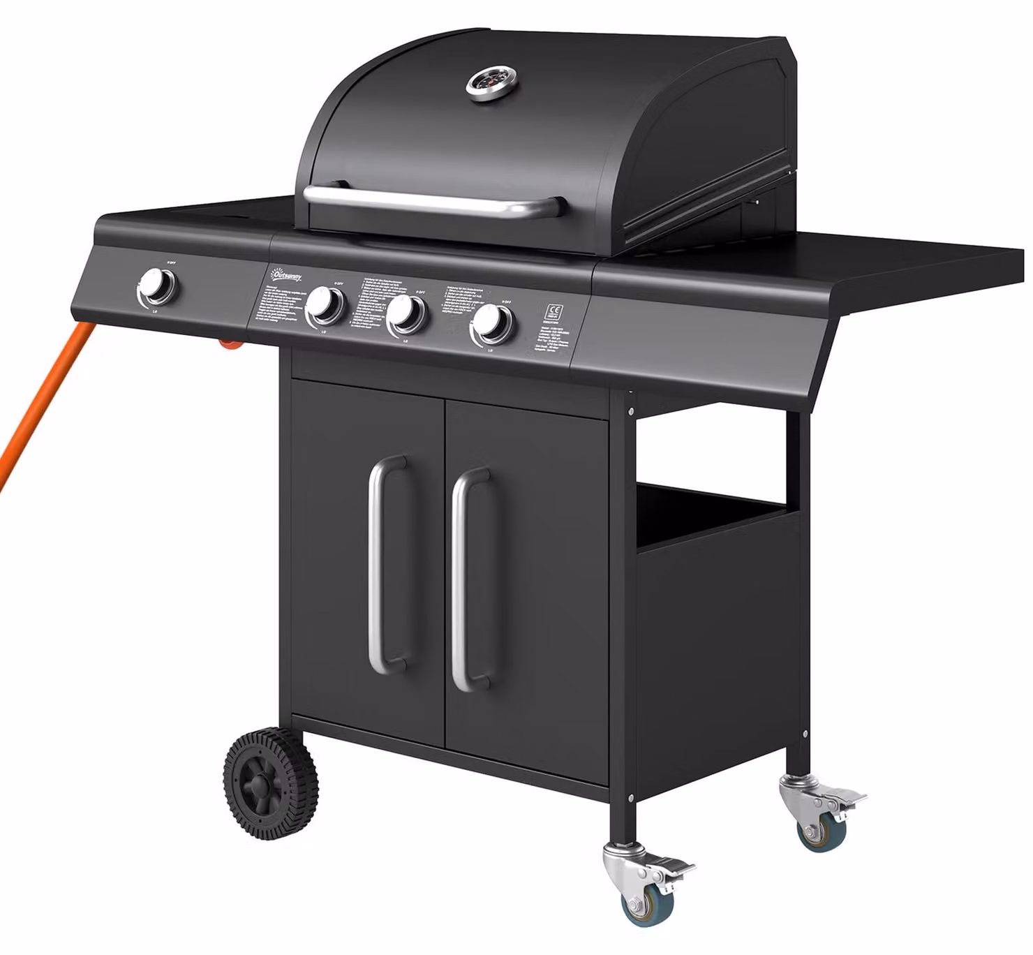 Outsunny barbecue a gas 12,2 KW 3+1 bruciatori BBQ carrello per barbecue in acciaio inox con rullo