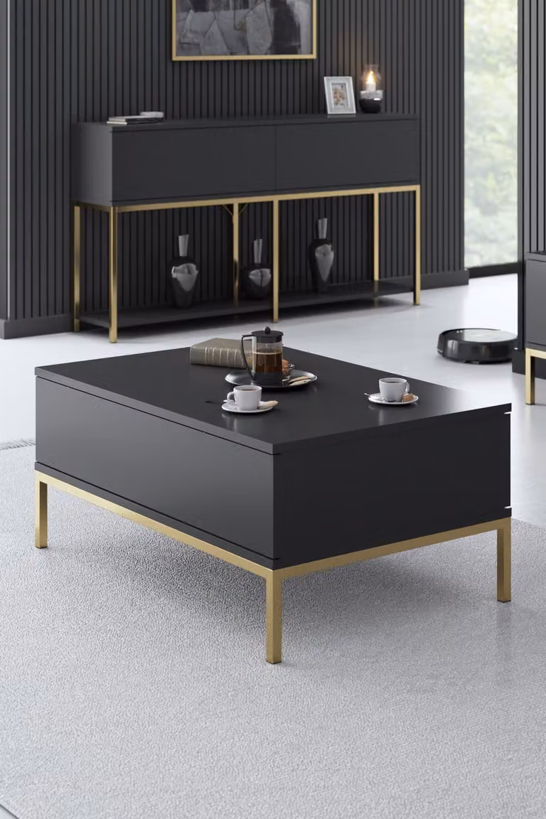 Skye Decor, Lord - Antracite, Oro, Couchtische, Anthrazit, 90 x 40 x 60 cm