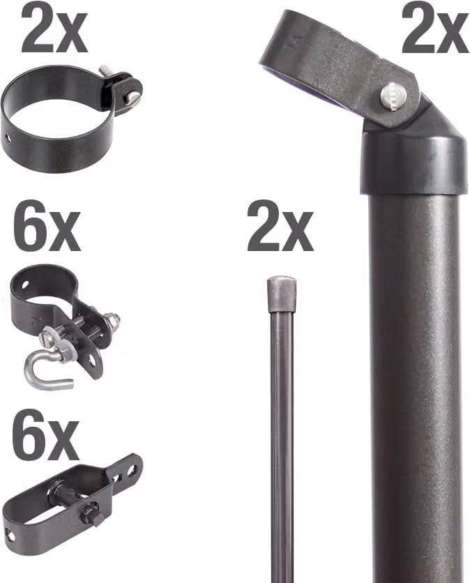 Alberts 634384 Set di collegamento per cancello in filo metallico e recinzione in rete metallica, set, 2s, zinco fosfatato antracite-metallico, per la posa in opera nel calcestruzzo, palo del cancello Ø: 60 mm, altezza recinzione: 1500 mm