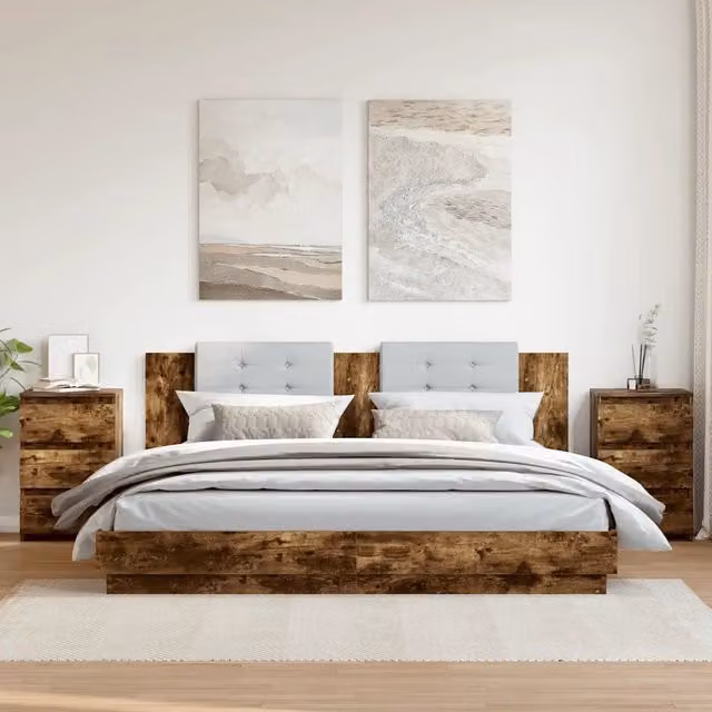 Set di 2 Comodini Design Mania in Legno Rovere Fumo, Moderni e da Appendere alla Parete, L 40 cm x P 35 cm x H 62,5 cm