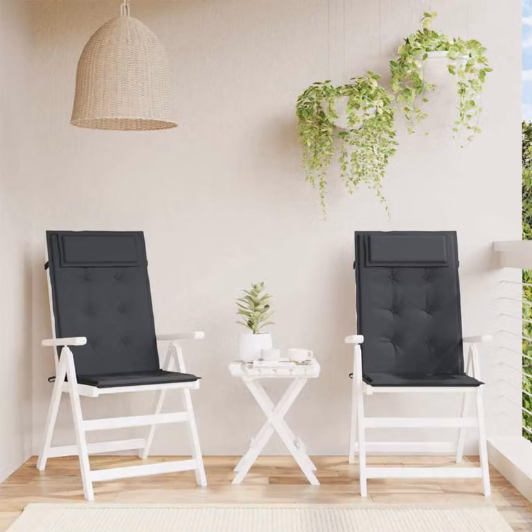Set di 2 cuscini per sedia con schienale alto vidaXL in tessuto Oxford nero, impermeabili e traspiranti con imbottitura in schiuma