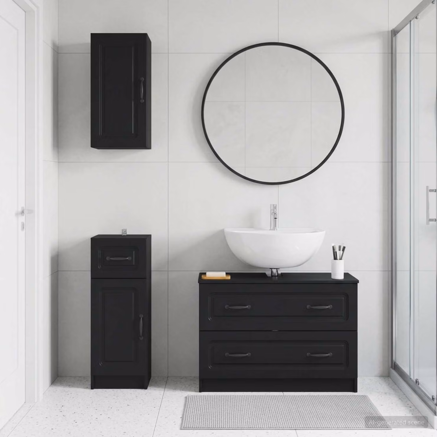 Set di mobili da bagno vidaXL UTRECHT in 3 pezzi nero opaco con mobile lavabo, pensile e armadietto laterale