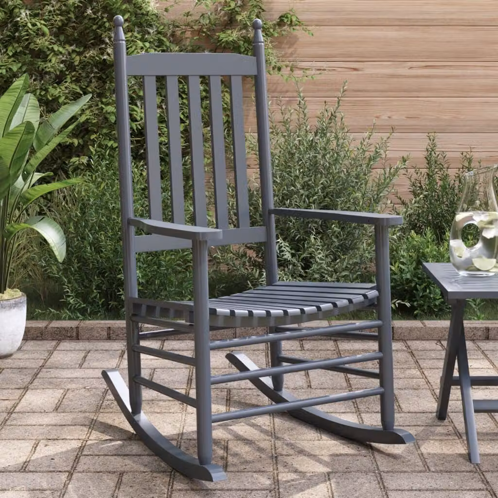 Set di 2 sedie a dondolo vidaXL con seduta curva in legno di pioppo massello, colore grigio, ideale per giardino, balcone o terrazzo – 1