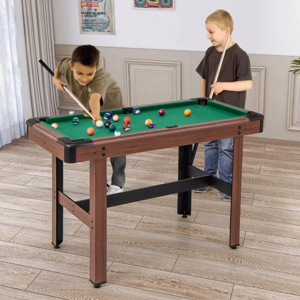 Tavolo da biliardo in legno verde con set completo di palline, 2 stecche e 2 gessi, L: 122 cm, P: 76 cm, H: 61 cm – 2