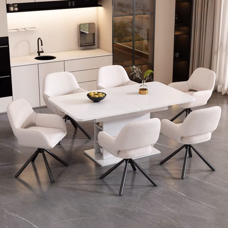 MODFU Sedia girevole, sedie da pranzo (6 pezzi) in tessuto Sherpa, sedia da bar, poltrona, sedia da ufficio, soggiorno, camera da letto, bianco