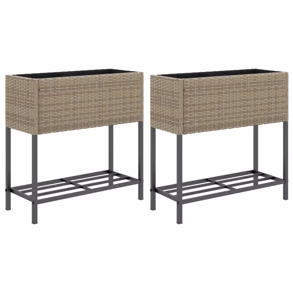 Set di 2 fioriere da giardino con ripiani vidaXL in polyrattan grigio, H 70 x L 28 x P 70 cm – 2
