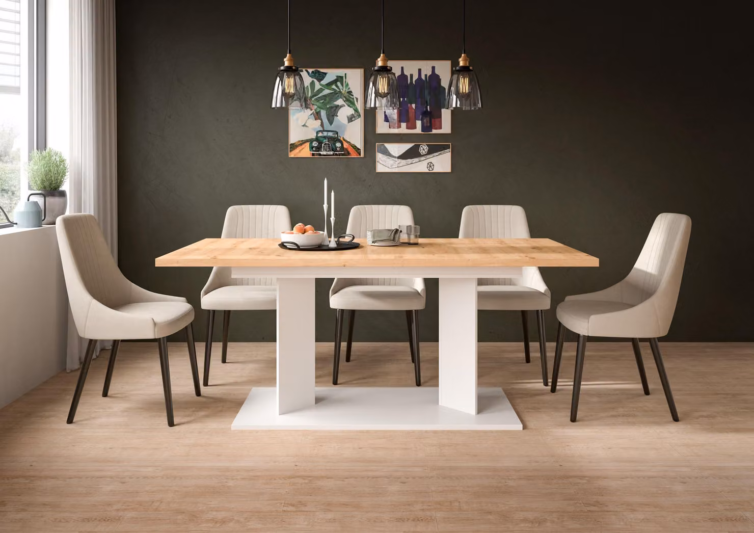 xonox.home Tavolo da pranzo Gustav bianco/ finitura rovere Artisan L/A/P: 220x76x100 cm