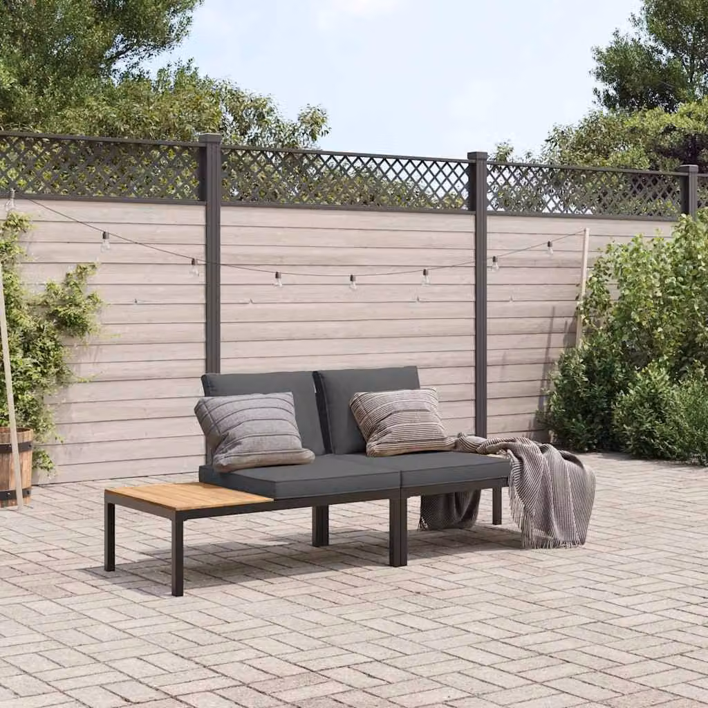 vidaXL Set di 2 Divani da Giardino Moderni con Cuscini in Alluminio Verniciato Nero e Grigio Antracite – 1