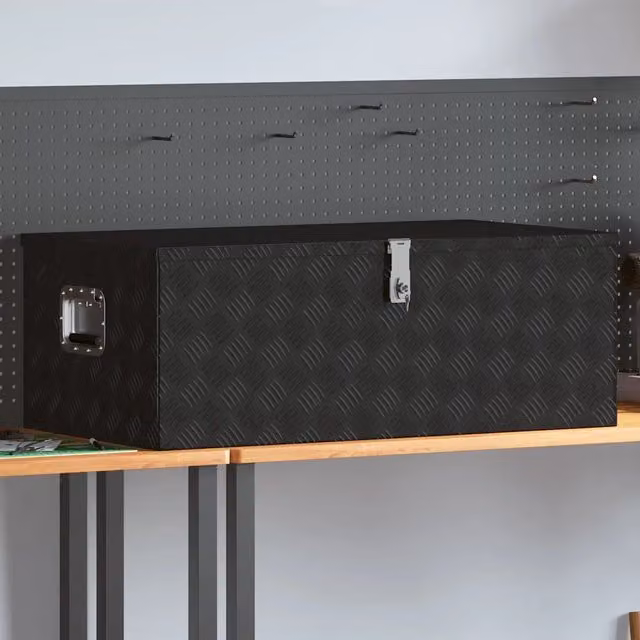 Contenitore portaoggetti vidaXL in alluminio e acciaio inossidabile, colore nero, L 100 cm x P 55 cm x H 37 cm – 1