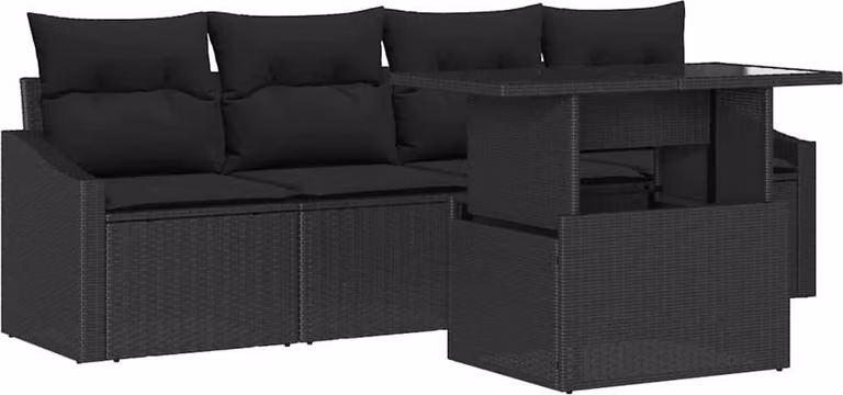 Set Divano da Giardino con archiviazione 5 pcs Nero Poly Rattan