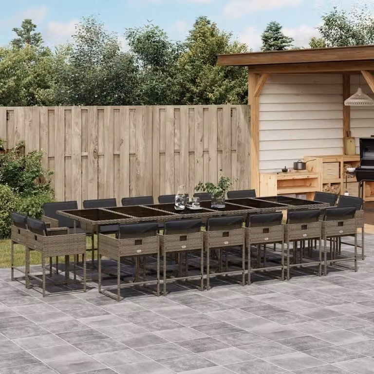 Maison Exclusive - Set da Pranzo da Giardino 17pz con Cuscini Grigio in Polyrattan