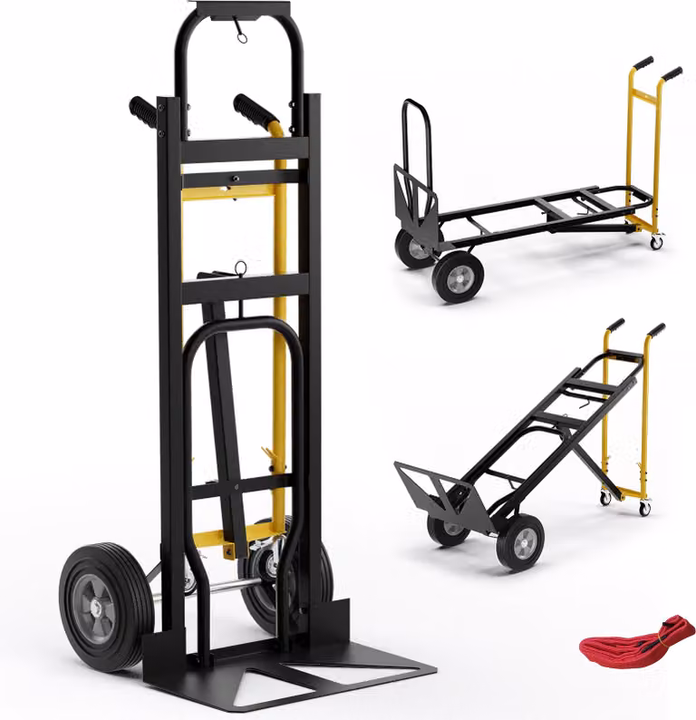 COSTWAY 3in1 trasformabile, carrello da trasporto con portata fino a 360/450 kg, carrello a mano con 4 pneumatici in gomma, corda di legatura e area di carico 25x29 cm/130x38cm