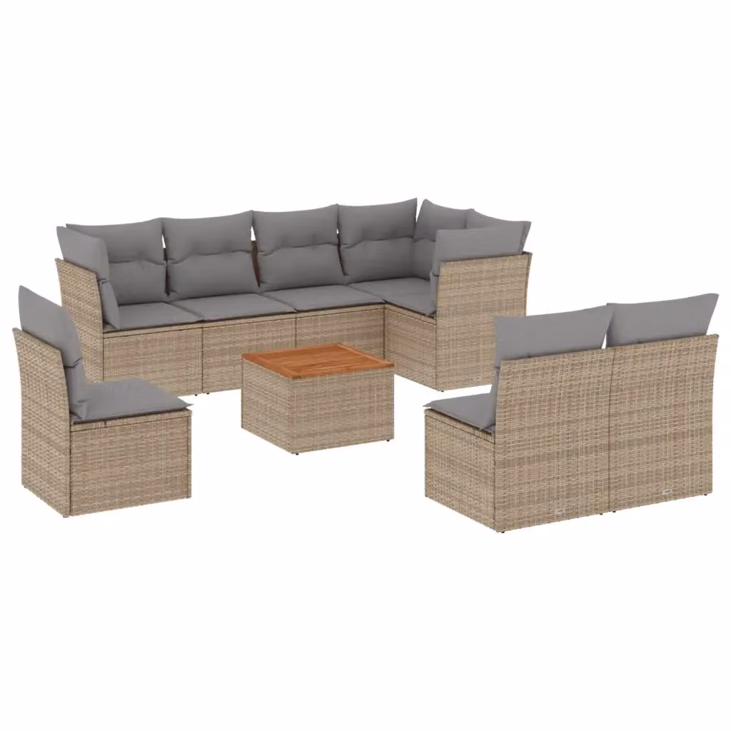 vidaXL Set Divano da Giardino 9 pz in Polyrattan con Cuscini Beige e Tavolino da Caffè – 2
