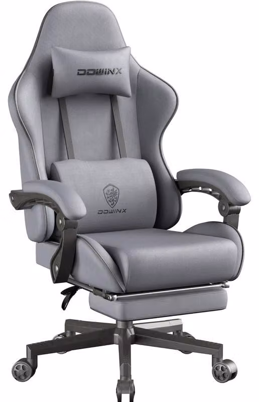 Sedia da gaming in tessuto, con imbottitura a molle insacchettate, funzione massaggio, poggiatesta, poggiapiedi, ergonomica