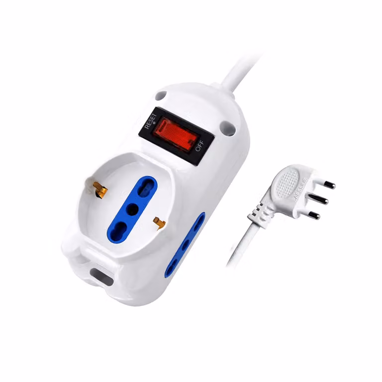Multipresa PROPART con interruttore, 2 prese bipasso e 1 schuko, colore bianco