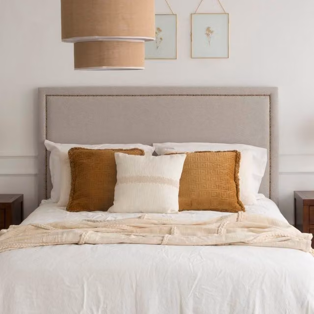 Testiera imbottita Miranda Banak per letto da 180x200 cm, colore beige