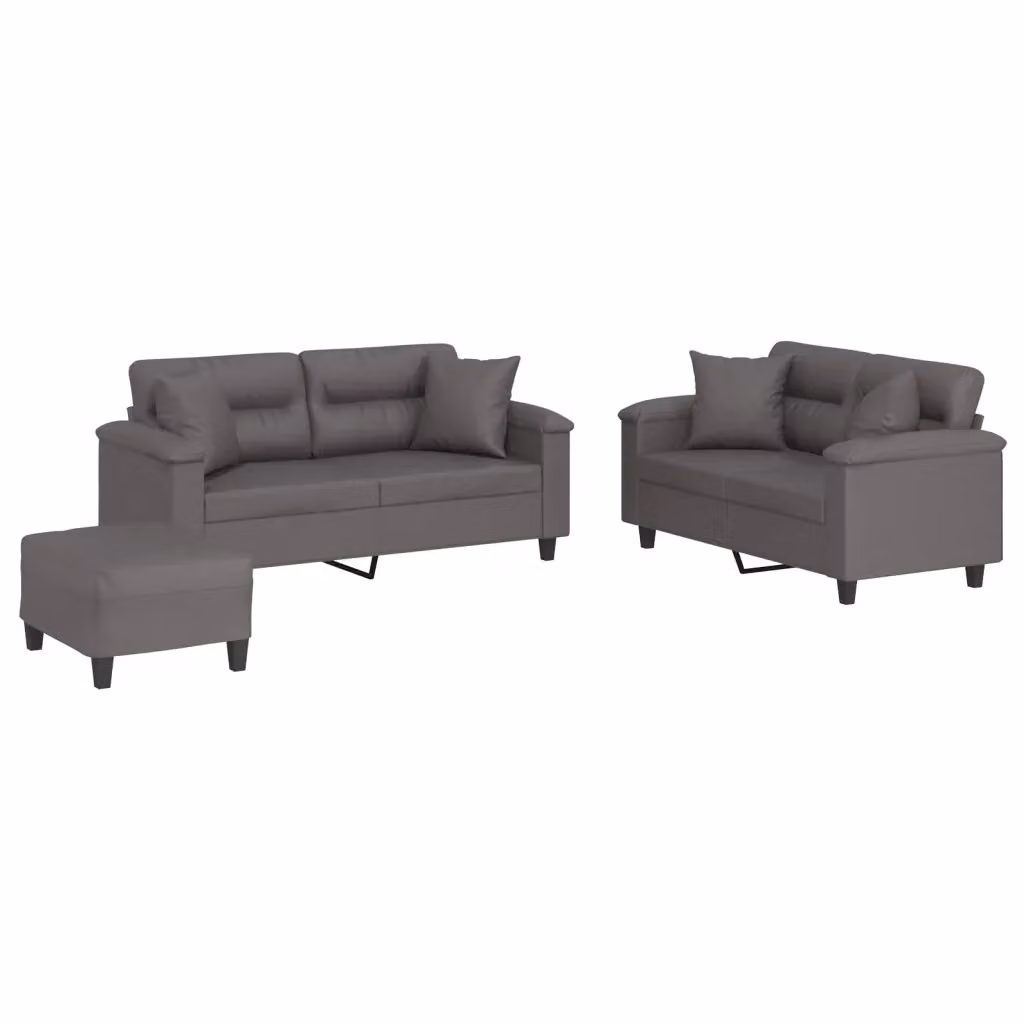 Set di divani 3 pezzi vidaXL in similpelle grigia con cuscini per soggiorno in stile moderno – 2