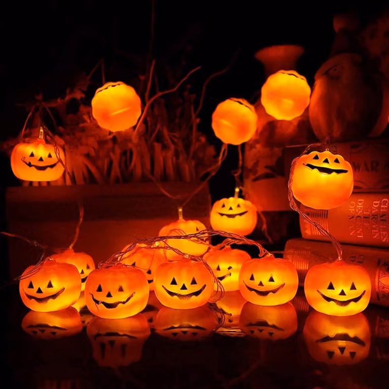 Catena luminosa a tema Halloween, lunghezza 3 metri, 20 lanterne a forma di zucca, grado di protezione IP44
