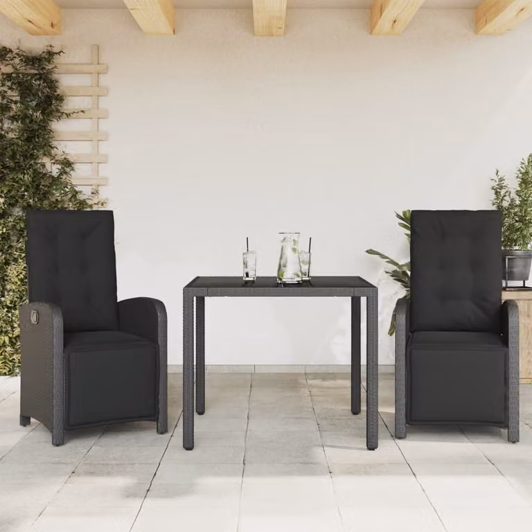 Maison Exclusive - Set da bistrot 3 pezzi con cuscini Nero Poly Rattan