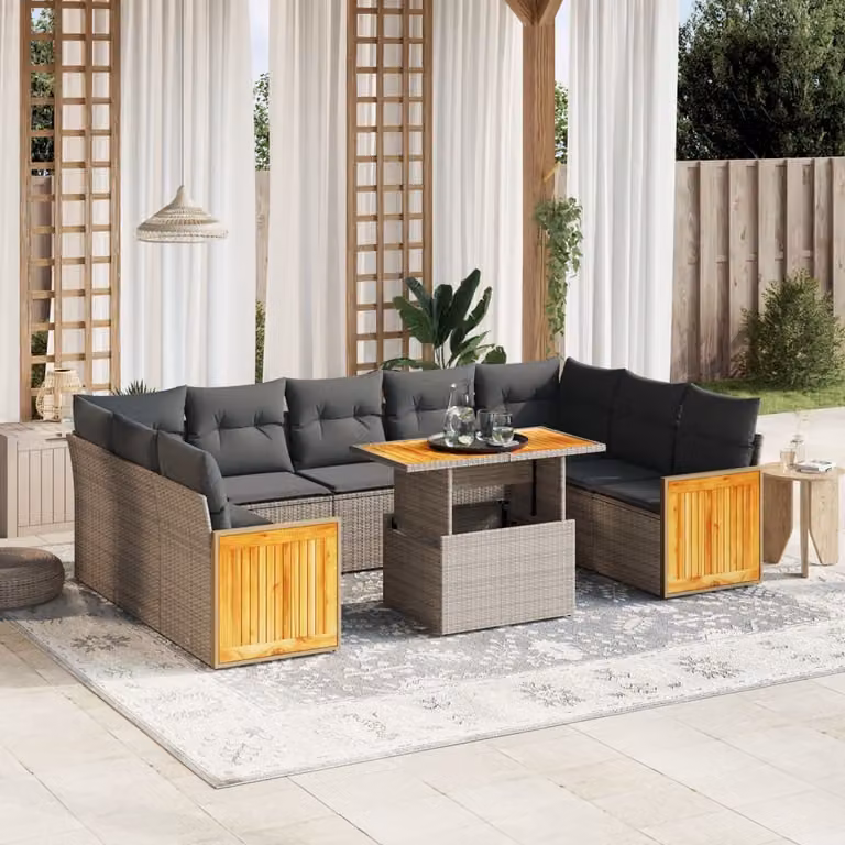 Maison Exclusive - Set Divano da Giardino 10 pz con Cuscini Grigio in Polyrattan