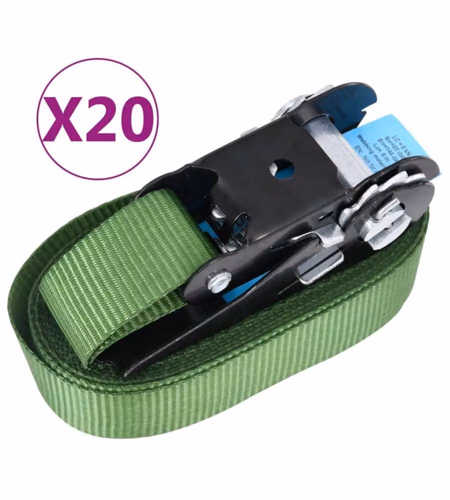 Cinghie d'Ancoraggio a Cricchetto 20 pz 800 daN 6m Verde