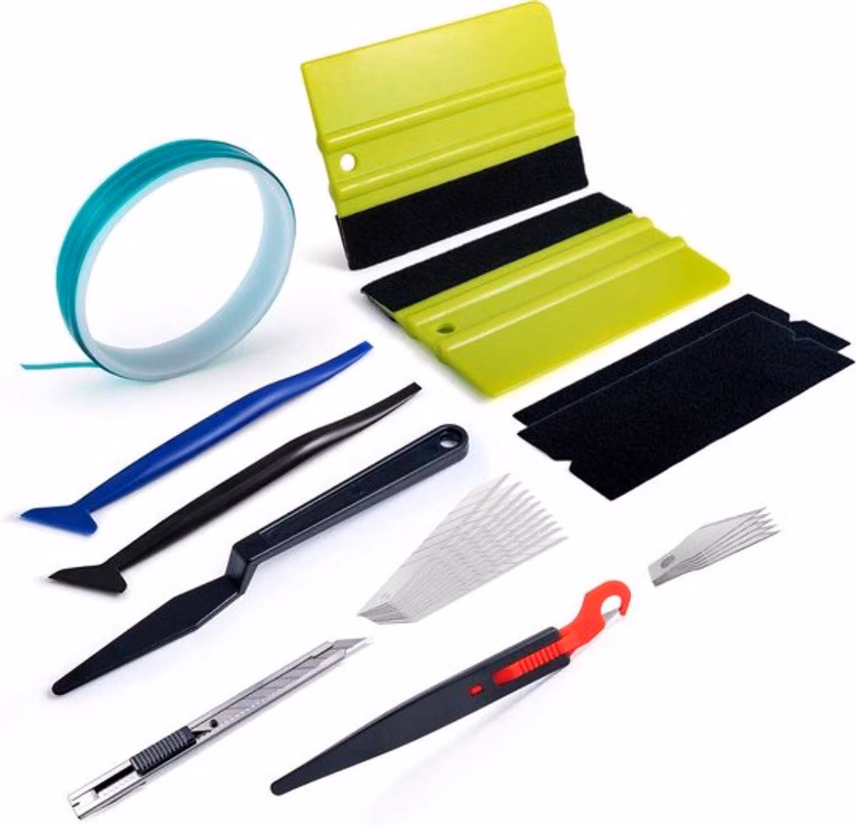 Set completo di strumenti in vinile per l'applicazione di pellicole e l'avvolgimento di auto, che include nastro senza bordi, spatola micro e strumento di taglio per risultati perfetti