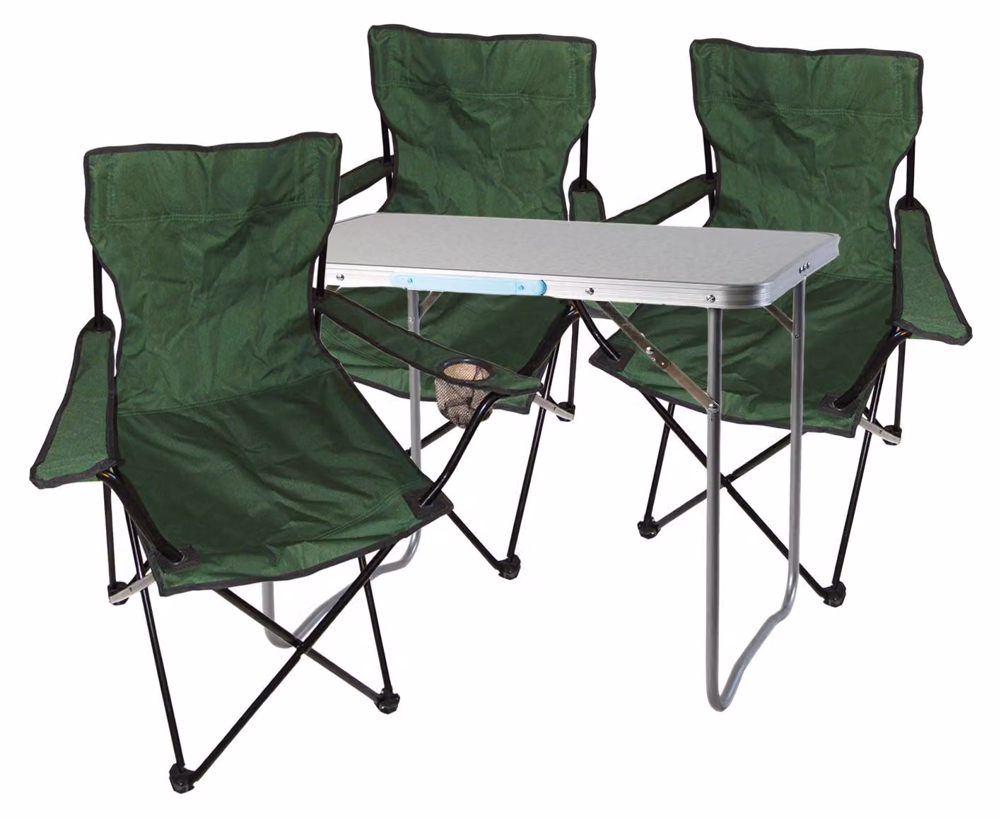 set di mobili da campeggio 4 pezzi tavolo verde + sedie da campeggio con borsa